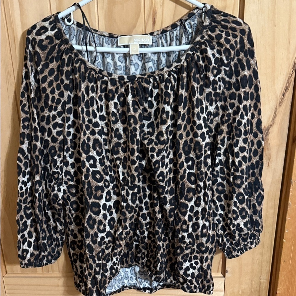 Michael Kors Black and Brown Leopard Print Blouse